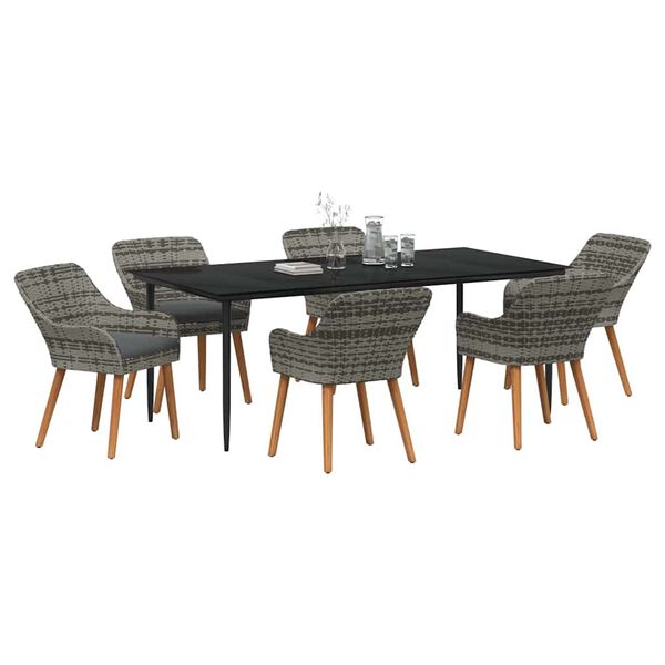 vidaXL Garden Dining Set with Cushion 7 pcs Grey Poly Rattan