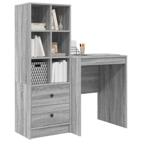 vidaXL Desk with Drawer 2 pcs Grey Sonoma