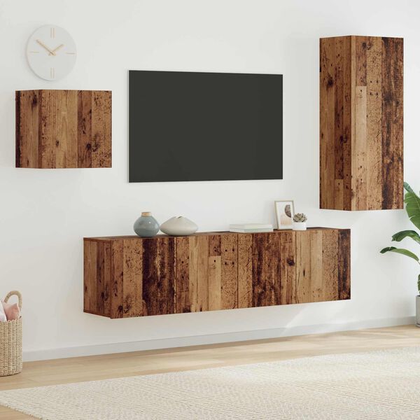 vidaXL TV Cabinet Wall-mounted 4 pcs Old Wood Engineered Wood