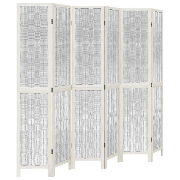 vidaXL Room Divider 6 Panels White Solid Wood Paulownia