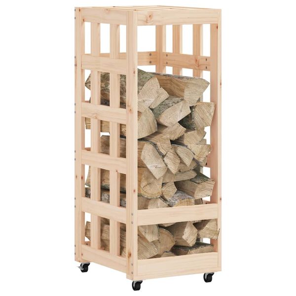 vidaXL Log Holder with Wheels 40x49x110 cm Solid Wood Pine
