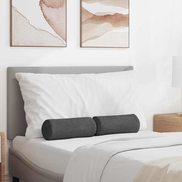 vidaXL Bolster Pillows 2 pcs Dark Grey Ø 15 x 40 cm Corduroy Fabric