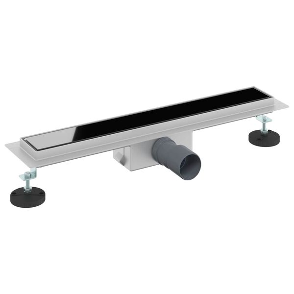 vidaXL Shower Drain with Glass Cover Black 60 cm Stainless Steel 304