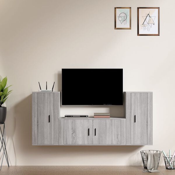 vidaXL 3 Piece TV Cabinet Set Grey Sonoma Engineered Wood