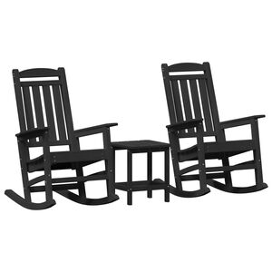 vidaXL Rocking Chair 3 pcs Black Polyethylene