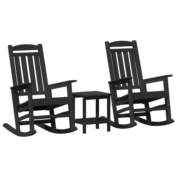 vidaXL Garden Rocking Chair 3 pcs Black 38 x 38 x 46cm Plastic