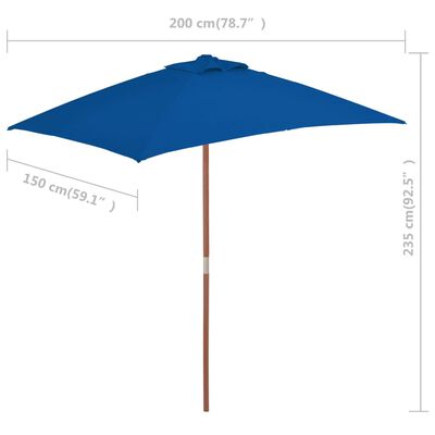 vidaXL Outdoor Parasol with Wooden Pole Blue 150x200 cm