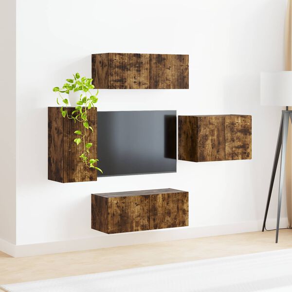 vidaXL TV Wall Cabinet Set 4 pcs Smoked Oak Engineered Wood