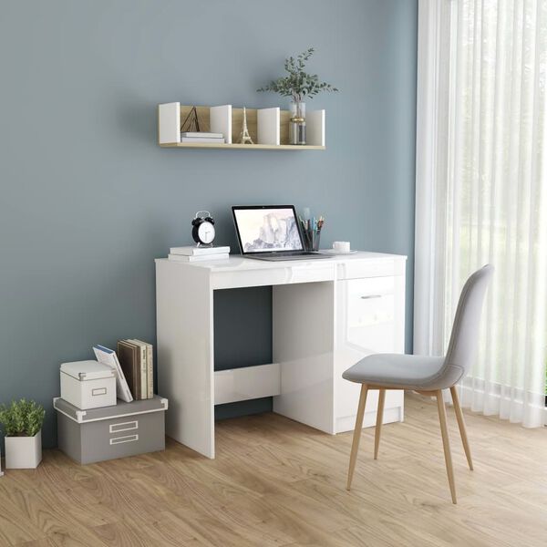 vidaXL Desk High Gloss White 100x50x76 cm Engineered Wood