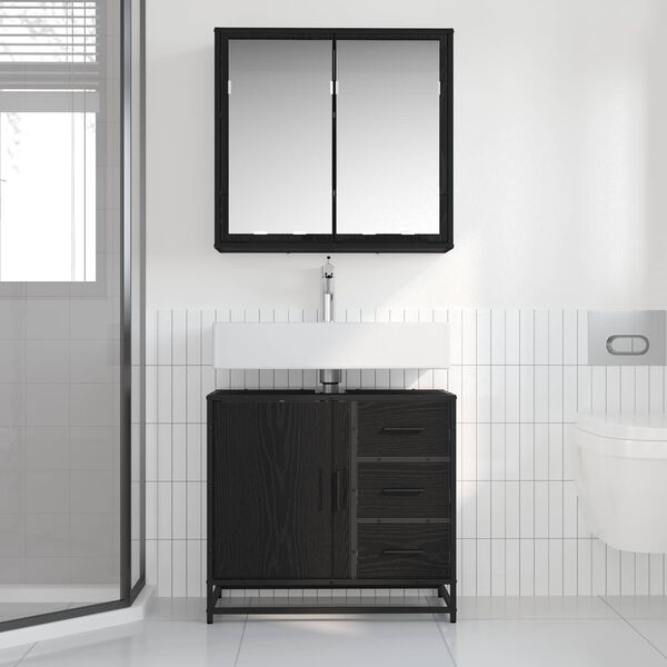 vidaXL Bathroom Furniture Set 2 pcs Black oak Engineered wood