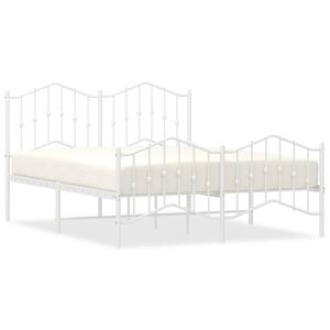 vidaXL Metal Bed Frame without Mattress with Footboard&nbsp;White 135x190cm