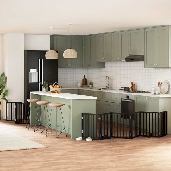 vidaXL Dog Gate with Door Foldable 9 Panels Black 450 cm Poplar Wood