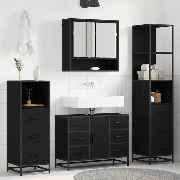 vidaXL Bathroom Furniture Set 4 pcs Black Oak Engineered Wood