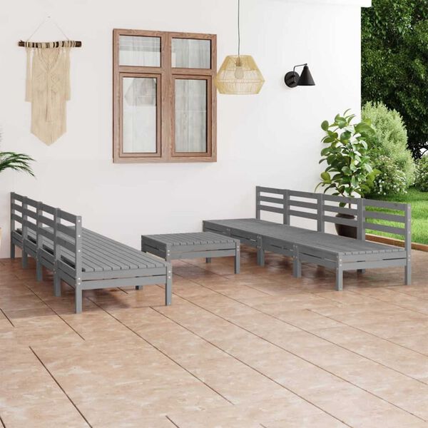 vidaXL 9 Piece Garden Lounge Set Grey Solid Pinewood