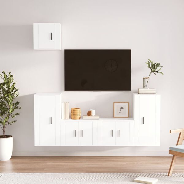 vidaXL 5 Piece TV Cabinet Set White Engineered Wood