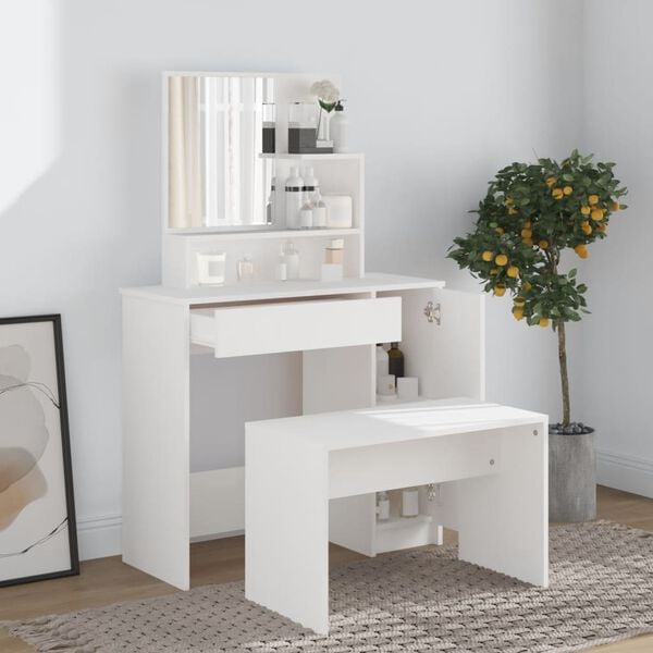 vidaXL Dressing Table with Mirror White 86.5x35x136 cm