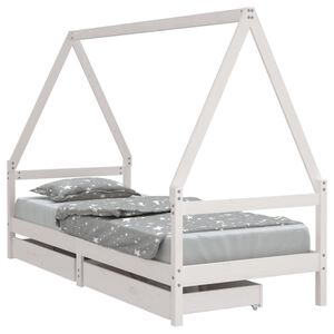 vidaXL Kids Bed Frame with Drawers White 90x200 cm Solid Wood Pine