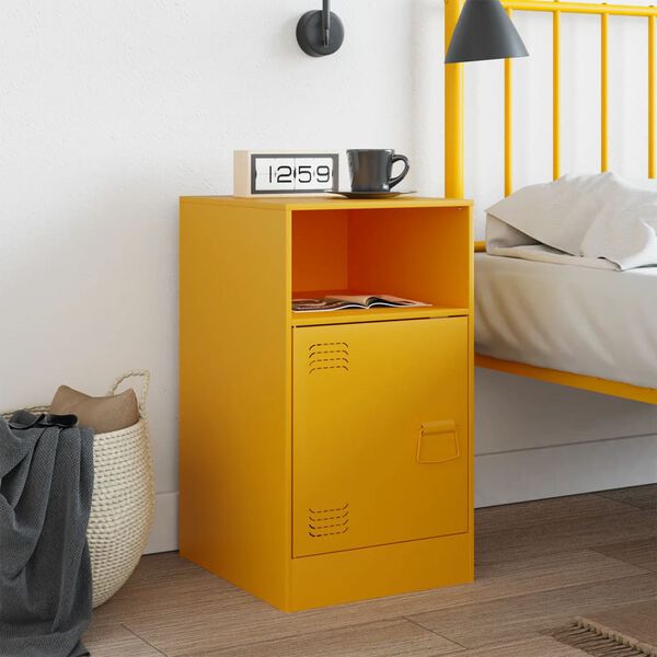 vidaXL Bedside Cabinet Mustard Yellow 34.5x39x62 cm Steel