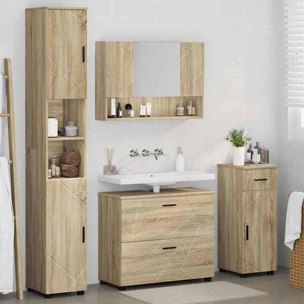 vidaXL Bathroom Furniture Set with Drawer with Shelf 4 pcs Sonoma Oak