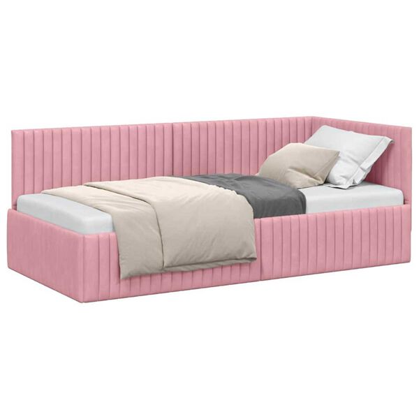 vidaXL Corner Bed Frame with Headboard Pink 90 cm x 200 cm Velvet