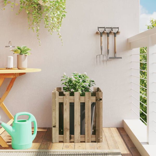 vidaXL Garden Planter with Fence Design 50x50x50 cm Impregnated Wood Pine