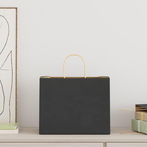 vidaXL Paper Bags 50 pcs with Handles Black 32x22x24 cm