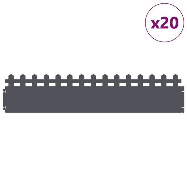 vidaXL Lawn Edgings 20 pcs Anthracite 103 x 0.05 x 22 cm Steel
