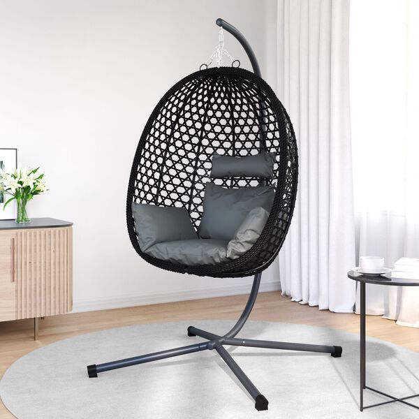 vidaXL Hanging Egg Chair Anthracite and black 104 x 100 x 191 cm