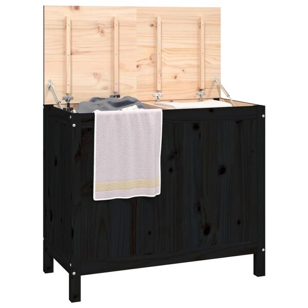 vidaXL Laundry Box Black 88.5x44x76 cm Solid Wood Pine