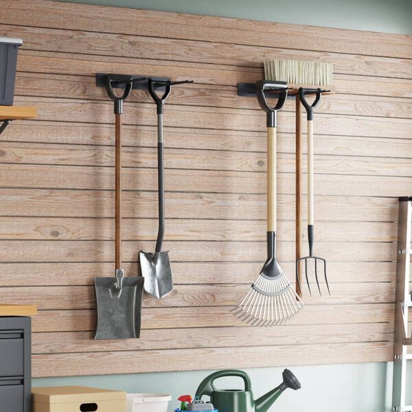 vidaXL Garden Tool Storage Racks Wall Mounted 2 pcs Black Steel