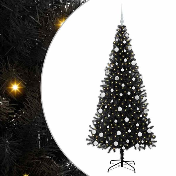 vidaXL Christmas Tree with 300 LEDs with Stand Black 180 cm PVC