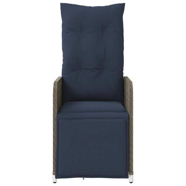 vidaXL Reclining Garden Chair with Cushions Grey Poly Rattan