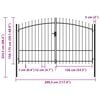 vidaXL Fence Gate Double Door with Spike Top Steel 3x1.75 m Black