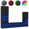 vidaXL 4 Piece TV Wall Units with LED Black Engineered Wood