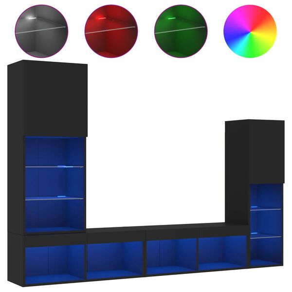 vidaXL 4 Piece TV Wall Units with LED Black Engineered Wood