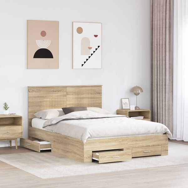 vidaXL Bed Frame with Drawer Sonoma Oak 140 x 190 cm Engineered Wood