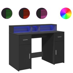 vidaXL Desk with LED Lights Black 120x55x91 cm Engineered Wood