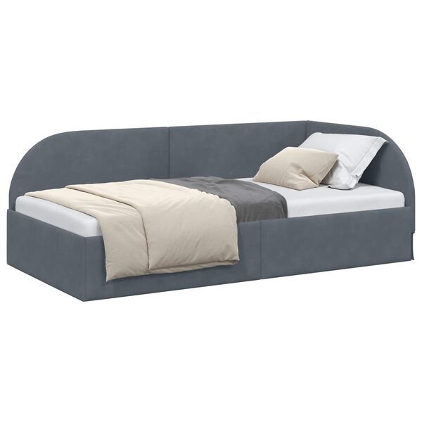 vidaXL Corner Bed Frame Dark Grey 100 cm x 200 cm Velvet