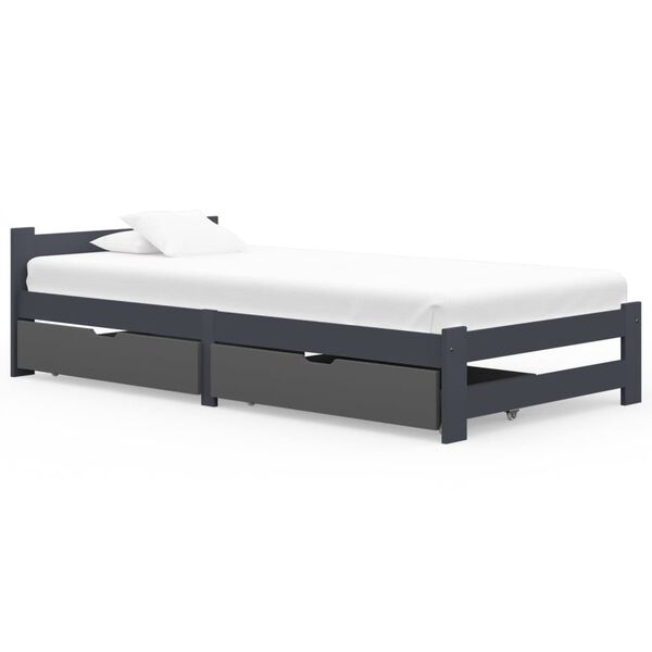 vidaXL Bed Frame without Mattress Dark Grey Solid Pinewood 100x200 cm (322020+321990)