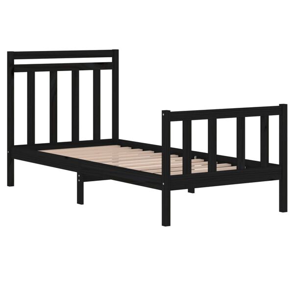 vidaXL Bed Frame without Mattress Black 75x190 cm Small Single Solid Wood