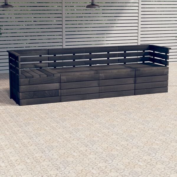 vidaXL Garden 4-Seater Pallet Sofa Dark Grey Solid Pinewood
