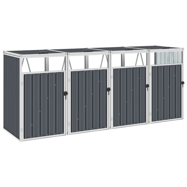 vidaXL Quadruple Garbage Bin Shed Grey 286x81x121 cm Steel
