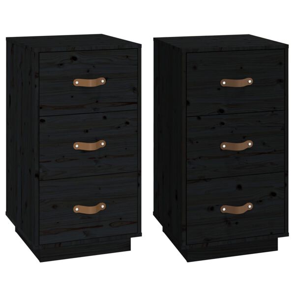 vidaXL Bedside Cabinets 2 pcs Black 40x40x75 cm Solid Wood Pine