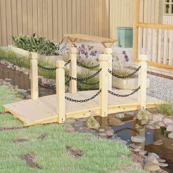 vidaXL Garden Bridge with Chain Railings 150x67x56cm Solid Wood Spruce