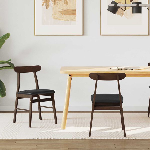 vidaXL Dining Chair 2 pcs Dark Brown and Black Solid Rubber Wood