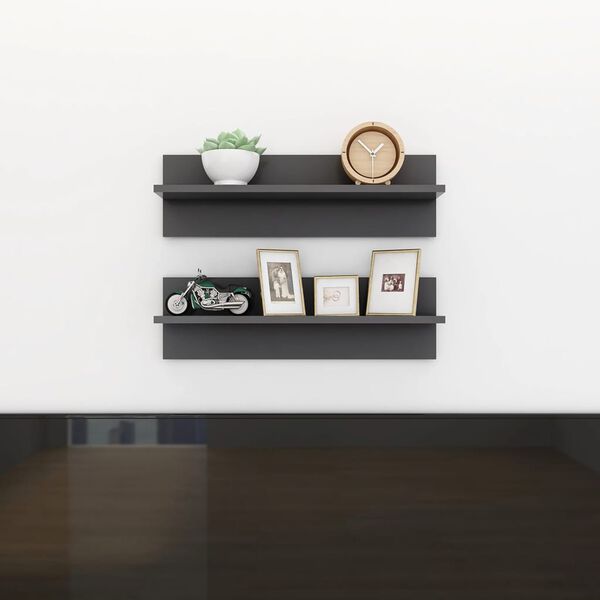 vidaXL Wall Shelf 2 pcs Grey 60x11.5x18 cm Engineered Wood