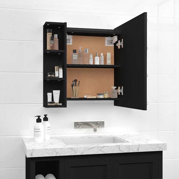 vidaXL Mirror Cabinet with LED Black 70x16.5x60 cm