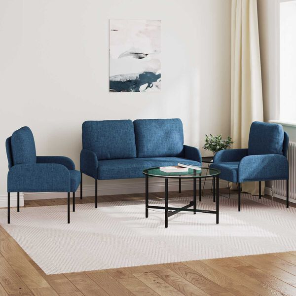 vidaXL Sofa Sets with Cushion 3 pcs Blue 115 x 56 x 80 cm Plywood