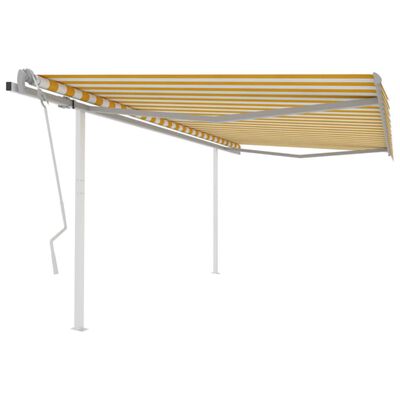 vidaXL Manual Retractable Awning with Posts 4x3.5 m Yellow and White