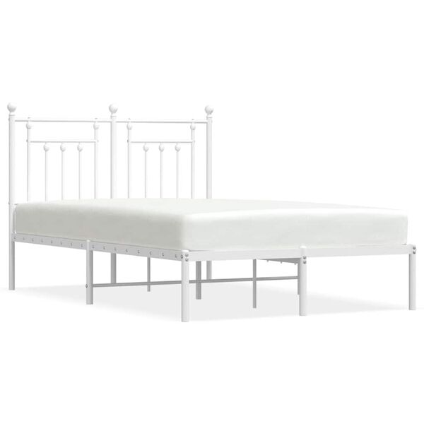 vidaXL Metal Bed Frame without Mattress with Headboard White 135x190cm
